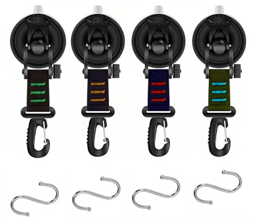 WUSJCOF Saugnapf Haken Camping Set, 4 Stück Starke Saugnäpfe mit S-Haken für Auto Markise, Zelte, Wohnmobil Zubehör, Multifunktionale Camping Saugnäpfe