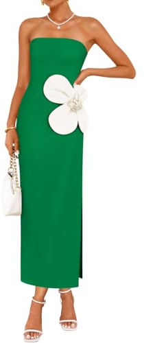 ZESICA Womens Summer Cocktail Strapless Bodycon Maxi Dress,Green,S