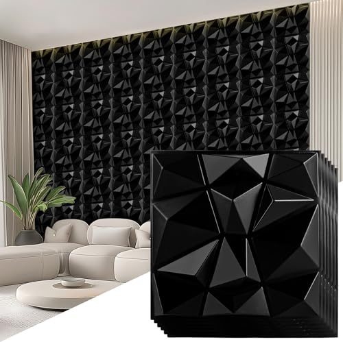 DAJAVE 30 Stück 3D Wandpaneele Diamant 30 x 30cm 3D Wandpanele, Selbstklebende Wandpaneele, matt schwarz, Hochsteifes PVC, Dauerhaft, Wall Deko Panel Wand Panels Polystyrol Wandplatten