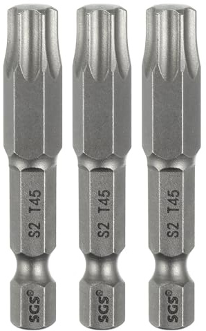 sourcing map 3pcs T45 Torx Testa Cacciavite Bit 1/4 Hex Shank 2 (50mm) Lungo Magnetico No Hole Tip Tamper Proof 6 Point Star Screw Driver Drill Bit S2 Acciaio Industriale Potenza Cacciaviti