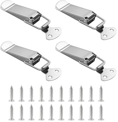 4 Pcs Fermeture à Levier Inox, Loquet à Ressort Bascule Fermoir à Ressort, Loquet a Bascule, Fermoir de Tension en Acier Inoxydable pour Coffret, Boîte, Tiroir, Fenêtres, Armoire, avec 20 Vis