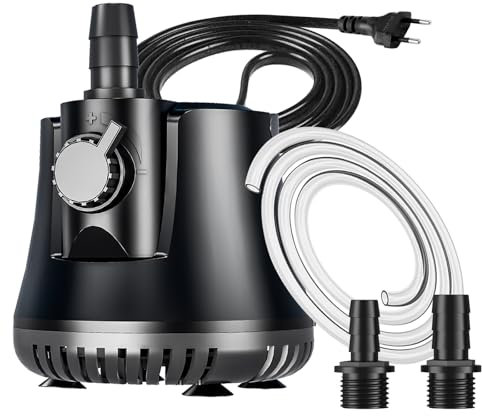 Aquarium Pumpe 15W 800L/H Tauchpumpe Ultra-Leise Mini Teichpumpe Springbrunnenpumpe mit Einstellbarem Schalter und 1.5m Kabel, 2 Düsen wasserpumpe für Teich, Aquarien, Hydrokultur, Brunnen