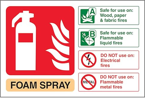 V Safety Foam Spray Fire Extinguisher - Landscape 200 x 150 mm - 2mm Rigid Plastic Safety Sign