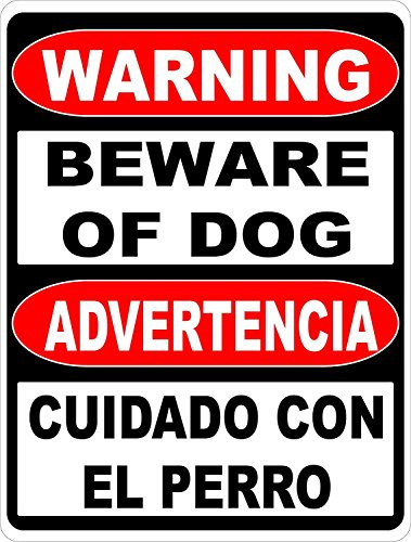 KWQDOZF Advertencia Señal Bilingüe Cuidado con el Perro Señales de Seguridad en Inglés y Español 8x12 Pulgadas de Metal.