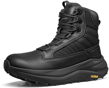 NORTIV 8 Men's Wide Toe Box Work Military Tactical Boots Barefoot Hiking Low Drop Leather Side Zipper Motorcycle Combat Boots Pikes,Size 13,Black,SNMT25001M