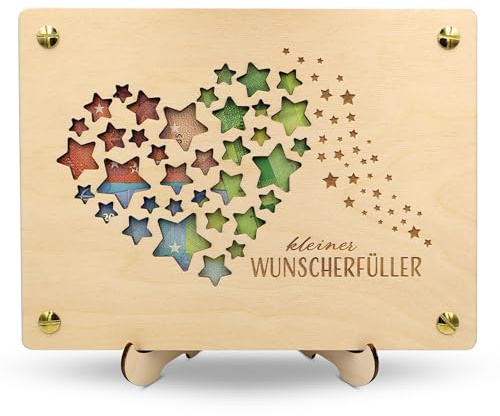 ZUKLA Wunscherfüller Geldgeschenk XL 20 x 15 cm mit Ständer - Geldgeschenke Verpackung Holz - Wunscherfüller Gutschein