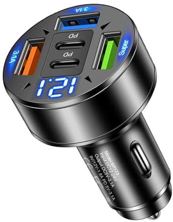 Cargador de coche USB tipo C adaptador – 100 W de carga súper rápida multipuerto | Toma de corriente de vehículo para múltiples dispositivos, enchufe divisor compacto en el coche para teléfonos
