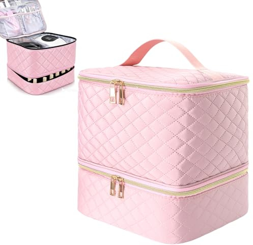 Zyiphor Maletin Manicura Organizador Esmaltes Uñas de Doble Capa, Portátil Maletin Uñas Organizador Pintauñas para 30 Frascos, Lámpara de Uñas y Aceesorios(Rosa)