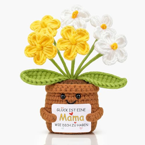 Mwmoeen Gestrickte Blumen Geschenk für Mama, Beste Mama Geburtstags Geschenke Vergissmeinnicht Gelb Blumen, Herzerwärmendes Mutter Geschenk für Weihnachten Silvester Adventskalender Füllung