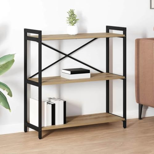 Owoxanthellate Bücherregal Artisan-Eiche 80 x 30 x 83 cm Massiver Holzwerkstoff mit Stahl Kreuzstruktur Bücherschrank Standregal Modernes Industrial Design for Living Room Office and Bedroom