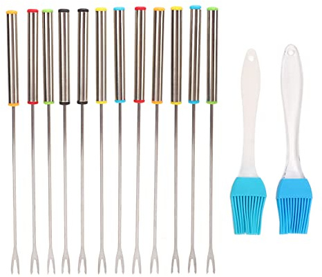 Cryfokt Juego de Tenedores para Fondue de Acero Inoxidable, 12 Palitos de Fondue de Mano Resistentes Al Calor para Cenas, Bodas y Picnics