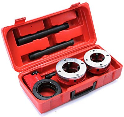 pokm toolsmarket - 2-tlg Schneidkluppe Set 1 1/2 & 2 Schneidköpfe Starke CrV Zähne Für große Rohrdurchmesser Gewindeschneider Rohrschneider mit Koffer