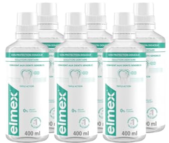 ELMEX - Bain de bouche Soin Protection Douceur - Triple action pour dents sensibles et protection caries - Sans alcool - Goût menthe - 400ml - Lot de 6