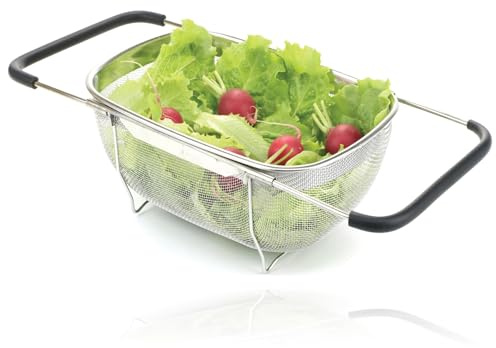 SPARES2GO Strainer Sieve Extendable Drain Basket Wire Mesh Over Sink Colander 190x255mm - Wash Fruit, Rice, Pasta and Vegetables