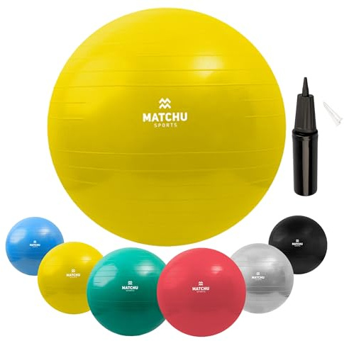 Matchu Sports | Fitnessball | Gymnastikball | Fitness Ball | Sitzball | Schwangerschaftsball | Inklusive Pumpe | Gelb | Durchmesser 45CM