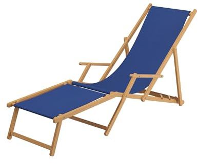 Holz-Liegestuhl Gartenliege mit viel Zubehör nach Wahl Stofffarbe blau V-10-307NFußteil