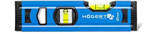 Högert Technik - Wasserwaage 20 cm, Verfügt über 2 Libellen: 0 ° / 90 °, Wasserwaagen aus Aluminium, Stoßdämpfende Endkappen, Größe: 20×5.65×2.1 cm, HT4M001-D