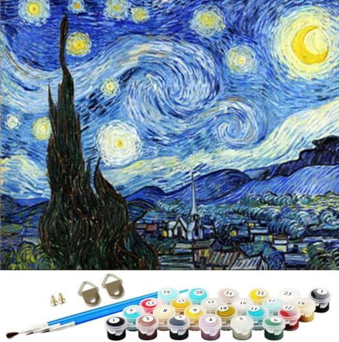 WOWDECOR Paint by Number Kits for Adults Beginners, DIY Number Painting the Starry Night by Van Gogh 40x50cm Famous Paintings Wall Art Decor (Starry Sky, No Frame)