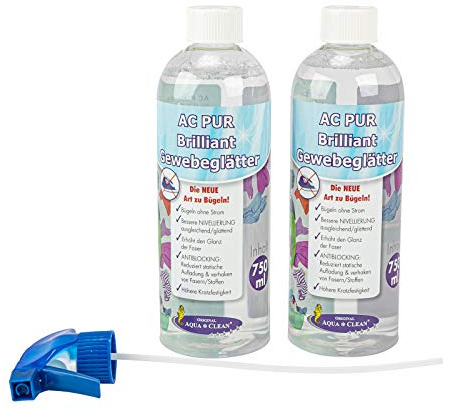 AQUA CLEAN PUR Brilliant Gewebeglätter 2x750ml – Textilglätter Spray gegen Falten & statische Aufladung