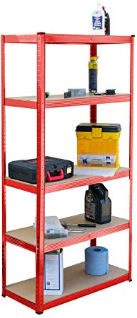 KCT 5 Tier Red Garage Metal Shelving Unit Rack -Sturdy Utility Racking Storage Shelf Solutions for Home, Garden, Shed or Workshop