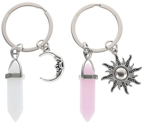 SOIMISS 2 Stück Süße Schlüsselanhänger Metall Mond Sonne Form Auto Schlüsselring Kristalle Jade Stein Handtasche Dekorationen Charme Anhänger für Geburtstagsgeschenk Kinder Mädchen Frauen