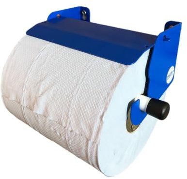 MegaMaxx Heavy Duty Metal Wall Mounted Paper Towel Holder for Blue Roll - Factory Dispenser with Tissue Roll Brake for Cleaning Restroom, Sanitation, Office, and Kitchen (Blue)