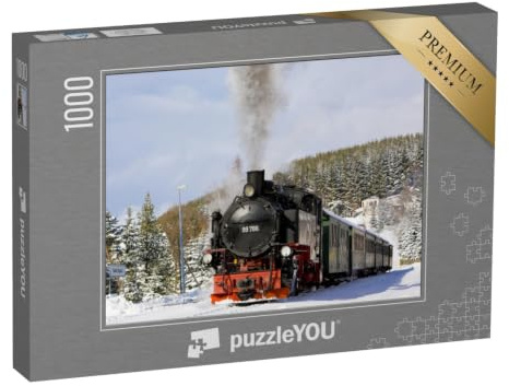 puzzleYOU: Puzzle 1000 Teile „Dampfzug der Fichtelbergbahn nahe Oberwiesenthal, Deutschland“ – aus der Puzzle-Kollektion Erzgebirge, Lokomotive
