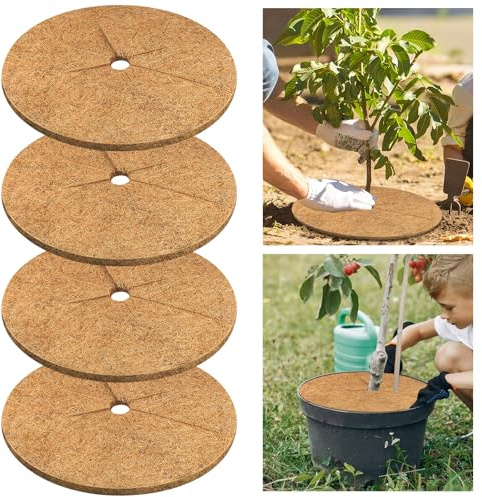 Legigo 4pcs Coconut Fiber Mulch Ring Tree Plant Protector Mat, 24 Inch Natural Coco Coir Tree Protection Ring Plant Pot Soil Cover, Tree Rings Disc Plant Cover for Indoor Outdoor Plants,Landscaping