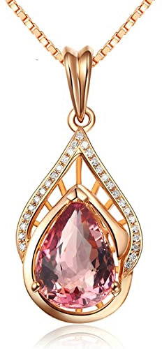 Halskette 18 Karat Gold, Halskette Damen Gold mit Anhänger 750 Gold Träne mit Diamant und Tourmaline 2ct Halskette mit Anhänger