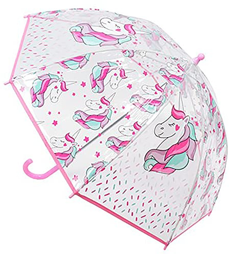 KAV Parapluie d'école transparent pour enfants garçons et filles – Design doux, beau, léger parasol dôme pour votre enfant, licorne, S