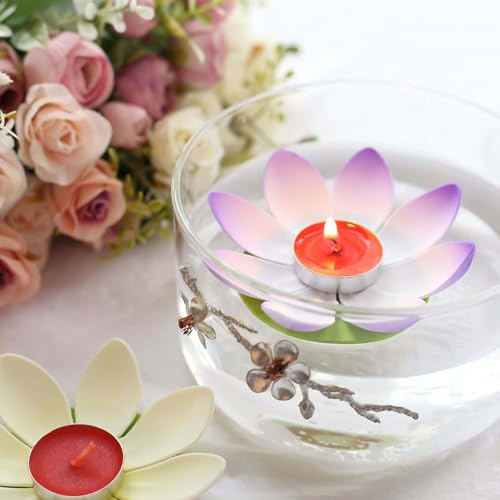 Efavormart 10 Pack 5 Floating Water Lily Lotus Flower Candles, Assorted Colors Inflatable Foam Tealight Lanterns for Pool, Pond, Spa, and Wedding Centerpieces