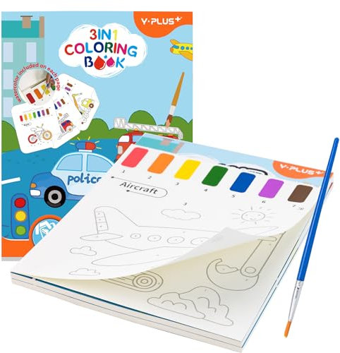 YPLUS Malbuch mit Wasserfarben für Kleinkinder, Aquarell-Malpapier für Kinder im Alter von 1–3, 2–4, magisches Buch, Kunsthandwerksgeschenk zum Zeichnen – Verkehr