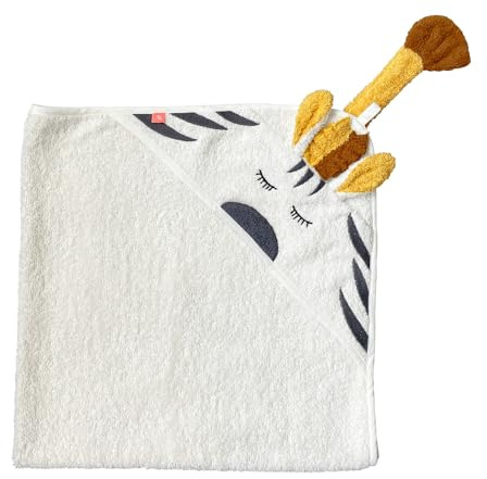 kikadu Kapuzenhandtuch - Kinderhandtuch mit Kapuze aus 100% GOTS-zertifizierter Bio-Baumwolle (Zebra Weiß)