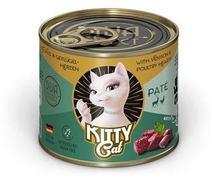 KITTY Cat Paté Wild & Corazones de Aves de Corral, 6 x 200 g, Comida húmeda para Gatos, sin Cereales, con taurina, Aceite de salmón y mejillón de Labios Verdes, pienso Completo con Alto Porcentaje de