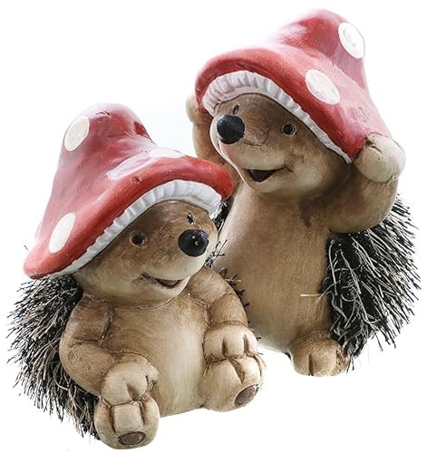 mucHome 2er Set Dekofiguren Igel mit Pilzhut 7,5cm und 13cm Igelfiguren Herbst Herbstdeko (2er Set 13cm)