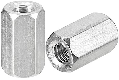 sourcing map 8 Stück Langen Sechskantmuttern M6 x 1 Abstand 20mm Länge Kupplung Muttern 304 Edelstahl Metrisch Sechskant Stab Kupplung Muttern