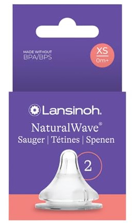 Lansinoh NaturalWave Sauger XS - ab 0 Monaten, 2 Stück | extra langsamer Milchfluss, für Neugeborene, ab 0 Monaten, extra weiches & flexibles Silikon, auch für Stillbabys geeignet