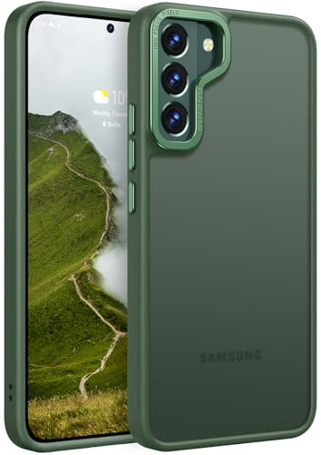 Rayboen for Samsung Galaxy S22 Case, Translucent Frosted Hard Back, Soft Silicone Edge, Metallic Camera Lens, Anti-Scratch Protective Skin Feel Slim Fit Phone Cover for Galaxy S22, Matte Green