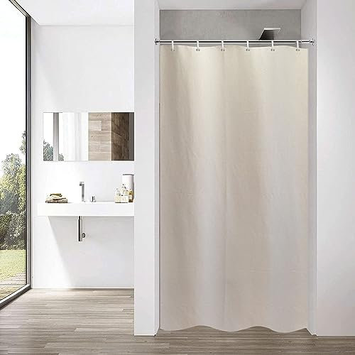 YISURE - Cortina de ducha 90x200 Beige, aspecto de lino, tela de lino pesada, cortina de baño estrecha, textil, tela repelente al agua, lavable a máquina, ancho 90 x altura 200cm