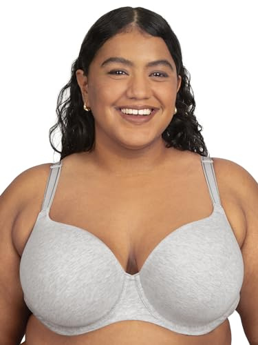 Fruit of The Loom Women's Fit for Me 360 Stretch Plus Size Cotton T-Shirt Bra Heather Grey 46DD