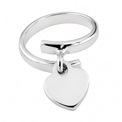 Gioielli Aurum Bague pour femme en argent 925 réglable avec pendentif en forme de cœur, argent sterling rhodié, bijou romantique et élégant, cadeau pour elle