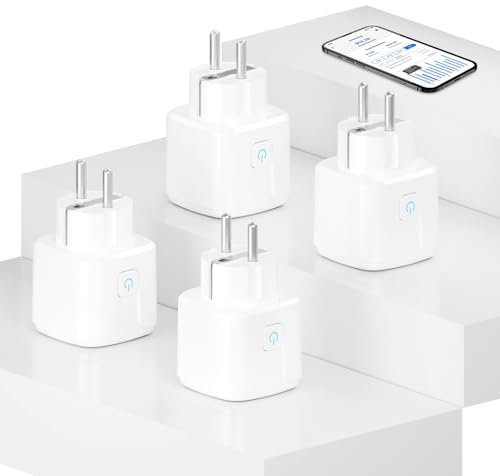 Prise WLAN avec mesure de courant, Smart Plug avec minuterie 2.4GHz 16A Prise WiFi, commande vocale avec Alexa, Google Home, 4 Packs