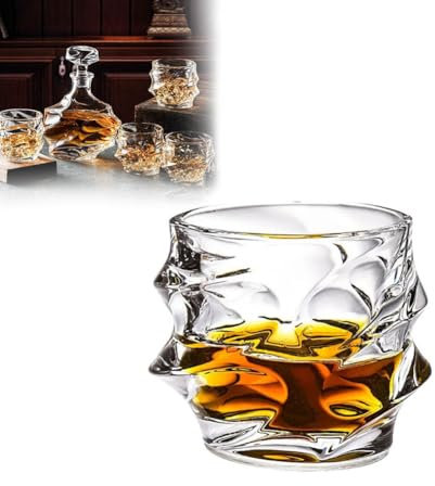 Cikiki Tsuki Glass Whiskey Glasses, 320ML Japanese Crystal Whiskey Glasses, Unique Old Fashioned Heavy Crystal Bar Glassware, Whisky Glass for Bourbon Rum Gin Water Cocktail
