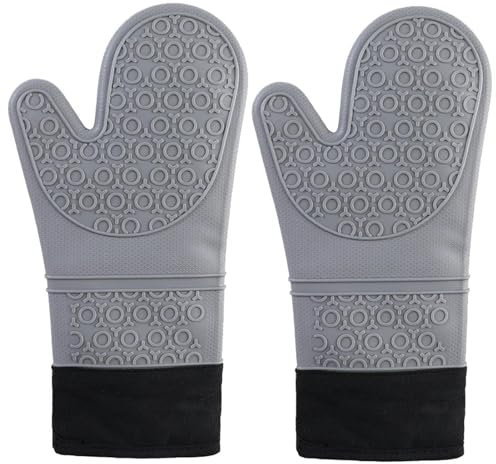 Lot de 2 gants de cuisine professionnels résistants à la chaleur en silicone antidérapants avec doublure intérieure douce