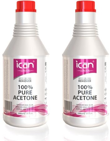 Ican London 100% Pure Acetone Nail Polish Remover UV Gel, 2 x 1000 ml