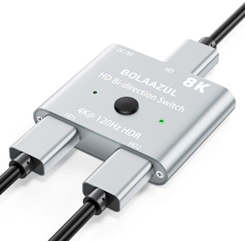 8K HDMI 2.1 Splitter Switch 2 in 1 out Bidirectional 1 in 2 out, BolAAzuL HDMI Switcher Selector Box 4K 120Hz 8K 60Hz HDMI Hub, Supports 48Gbps, HDR, 3D, for PS5/4 Xbox Blu -Ray Player Roku Monitor