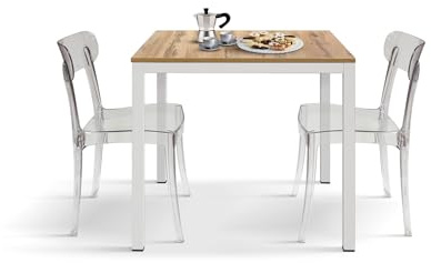 PAZZO DESIGN Tavolo Fisso Tobia, Tavolino Da Bar, Tavolo Da Ristorante, 80 x 80 x 75 cm, Rovere Rustico, Base Bianca - id_2108