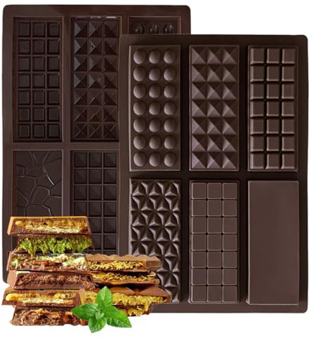 XYTAHDM 4-en-1 Moule à Tablette de Chocolat Profond, 2Pcs Moule à Chocolat pour Dubaï Chocolat Pistache,DIY Moule à Barre de Chocolat, Moule en Silicone pour Chocolat Praline Bonbons