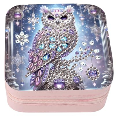 Diamond Painting mini smyckeskrin små resor smyckeskrin smyckeskrin smyckeskrin damer liten mini förvaringslåda för ringar örhängen halsband pyssel vuxna mosaik smyckeskrin uggla