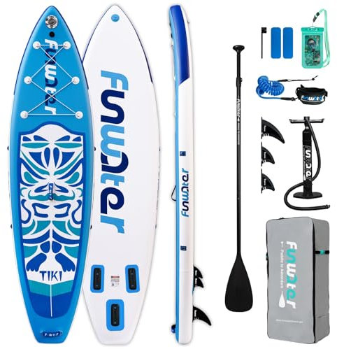 FunWater 10'6–11'6 SUP Board, aufblasbares Stand-Up Paddle Board für alle Könnensstufen, ideal für Einsteiger & Familien, mit Anti-Rutsch Eva-Deck, Paddel, Pumpe & komplettem Zubehör
